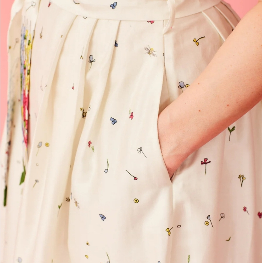 ModCloth Cream Garden Print Midi Dress with Green Border - Picture 3 of 9